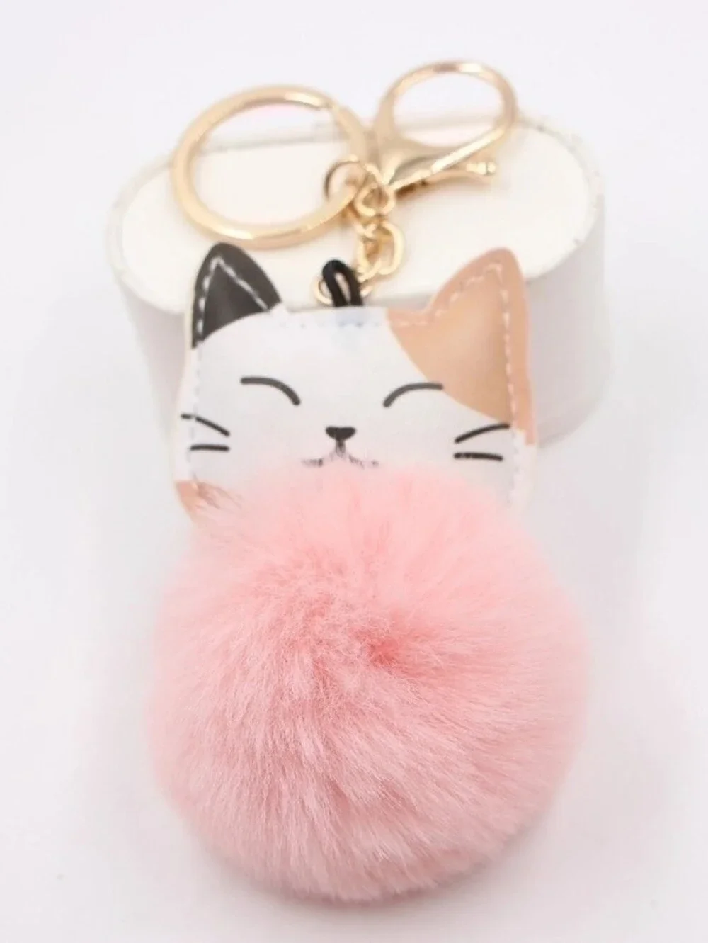 Cat Pom-Pom Keychain Plush - Red